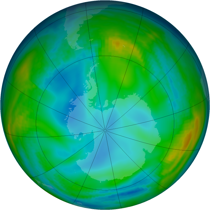 Antarctic ozone map for 14 June 1991